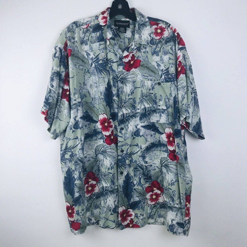 Expressions Men's Blue Floral Sleeveless Hawaiian‎ Shirt Size M